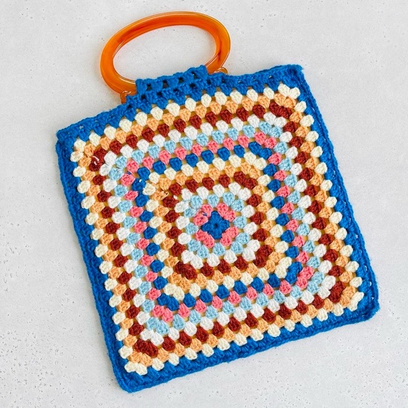 Handmade Handbags - Vintage Handmade Granny Square Crocheted Handbag Purse